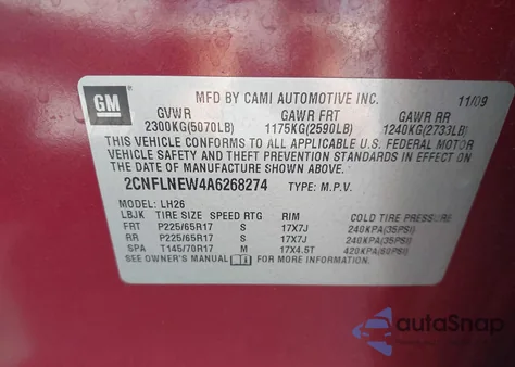 2010 Chevrolet Equinox Lt from USA, damaged, VIN 2CNFLNEW4A6268274